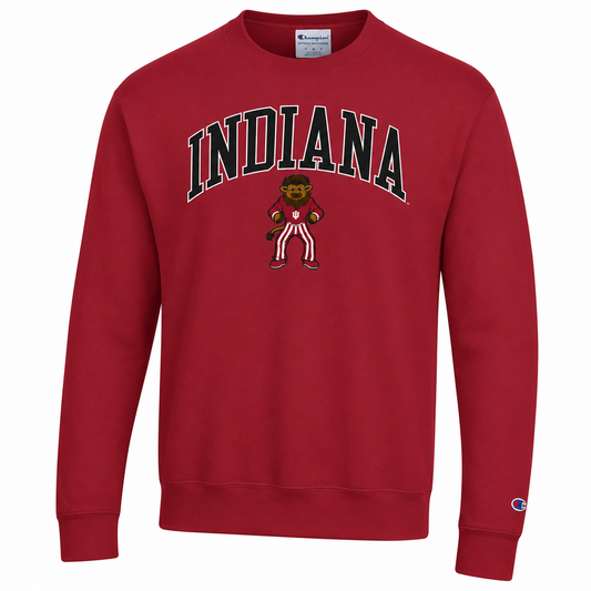 Men's Indiana Hoosiers Red Mascot Champion Powerblend Fleece Crew