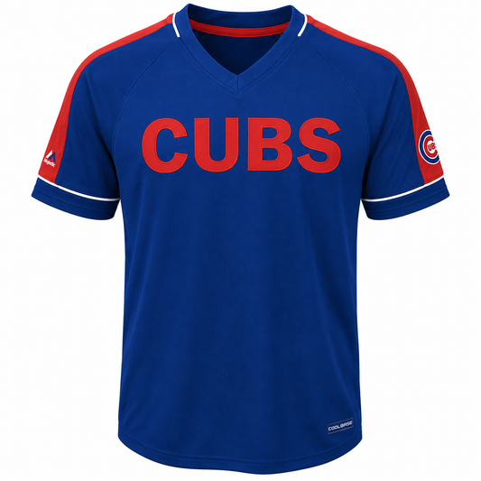 Men's Chicago Cubs Majestic Royal Lead Hitter Synthetic Cool Base V-Neck T-Shirt