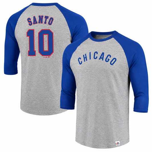 Men's Chicago Cubs Ron Santo Cooperstown Stirring Envy 3/4 Sleeve Raglan Tee