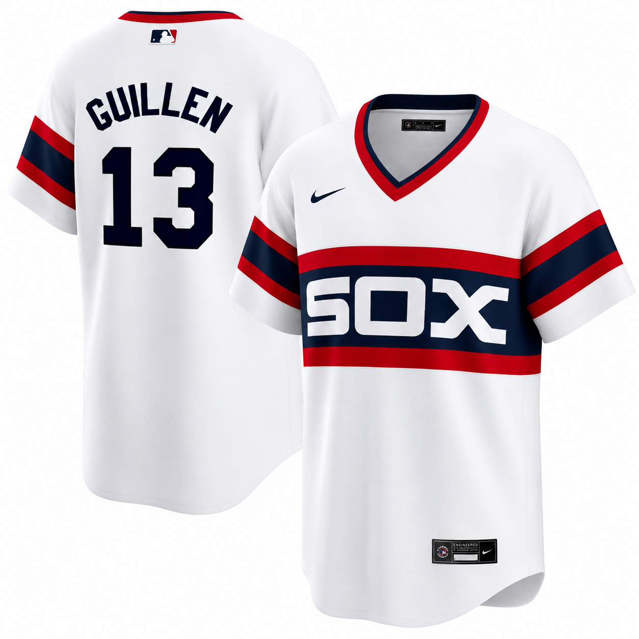NIKE Men's Ozzie Guillen Chicago White Sox 1985 Home White Premium Lettering Replica Jersey