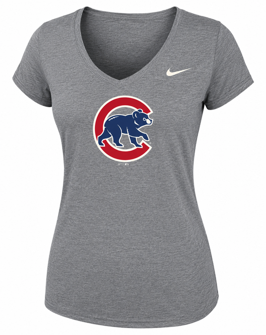 Chicago Cubs Womens Rush Heather Gray V Neck Tee By Nike