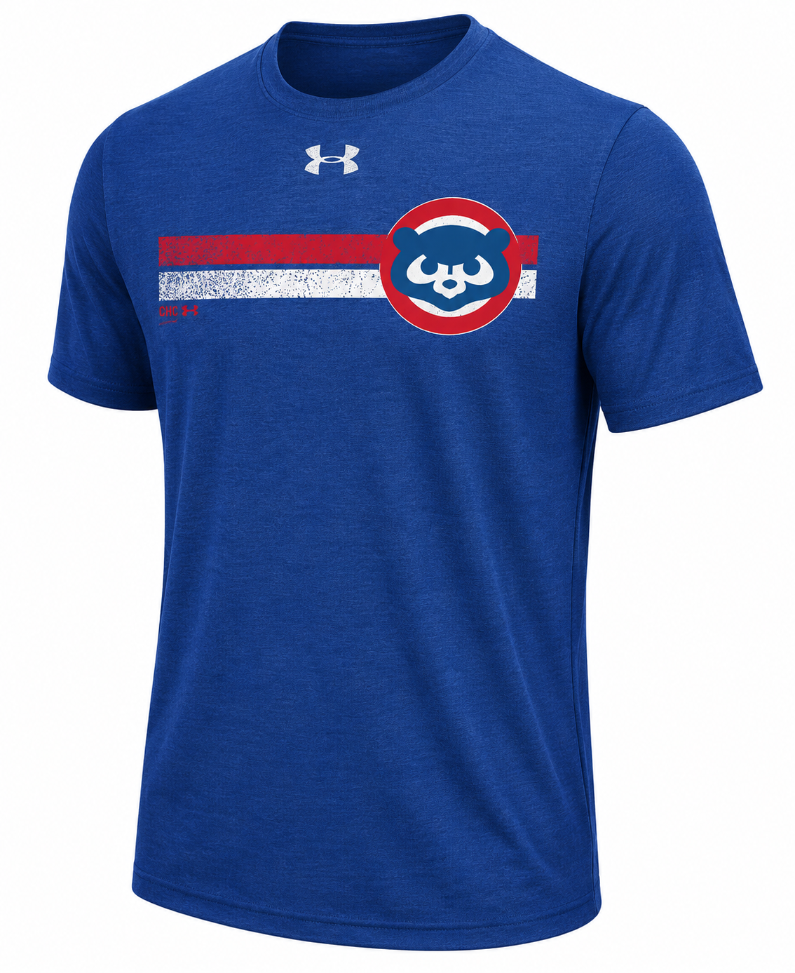 Men's Chicago Cubs Under Armour Cooperstown Collection Heathered Royal Stripe Logo Tri-Blend T-Shirt