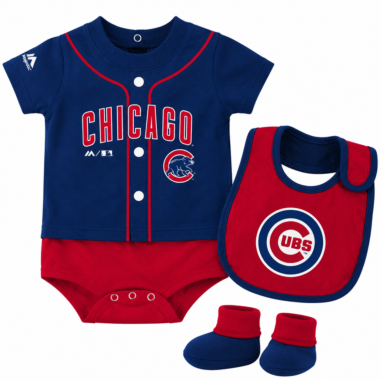 Infant Chicago Cubs Majestic Royal Tiny Player Bib, Boodie & Bodysuit Set