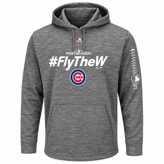 Men's Chicago Cubs Majestic Gray 2018 Postseason Authentic Collection Streak Fleece Pullover Hoodie