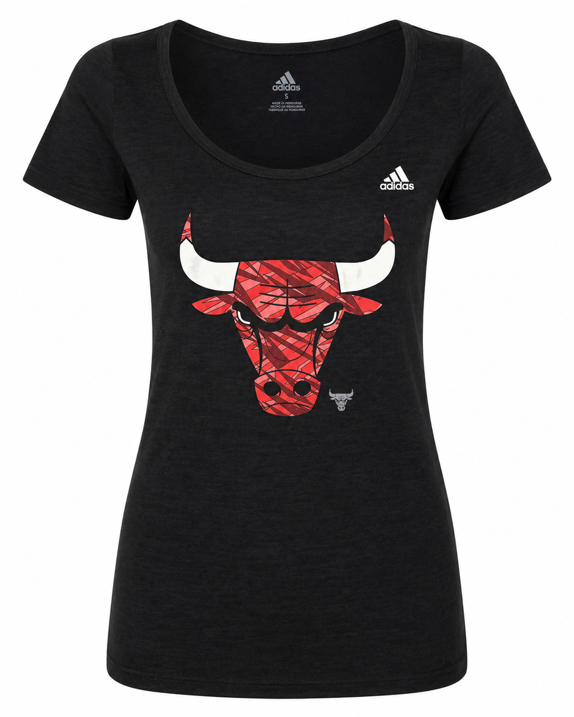 Womens Chicago Bulls Pattern Logo Scoop Neck Burn Out Shirt
