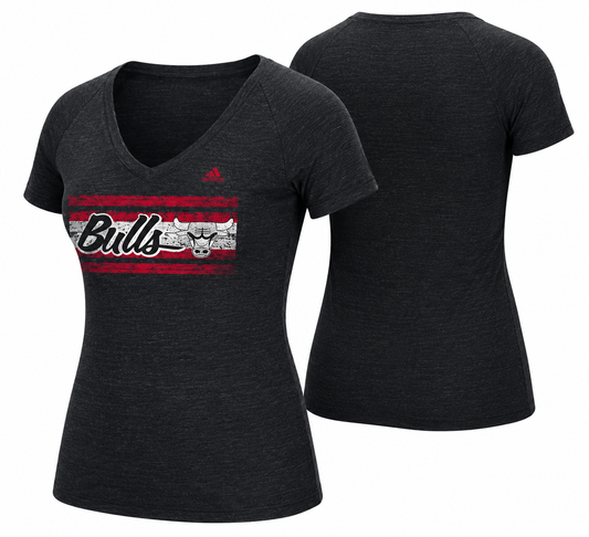 Womens Chicago Bulls Woodgrain Strip Tri-Blend T-Shirt