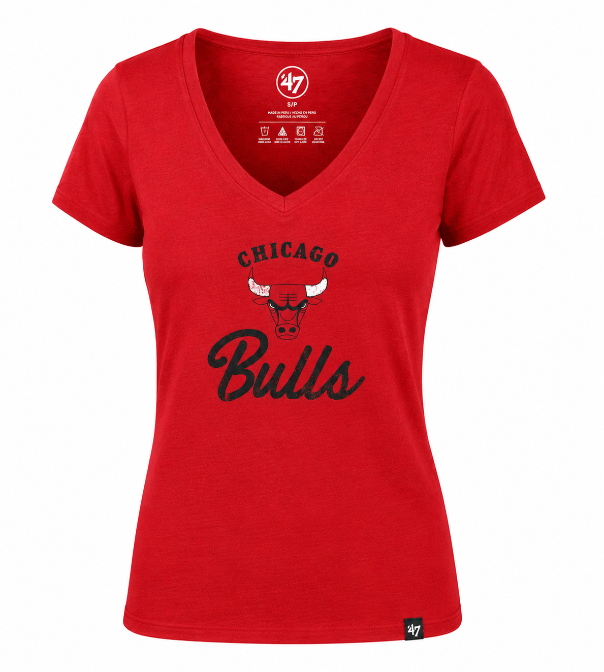 Womens Chicago Bulls Red '47 NBA Spirit Script V-Neck Short Sleeve T-Shirt
