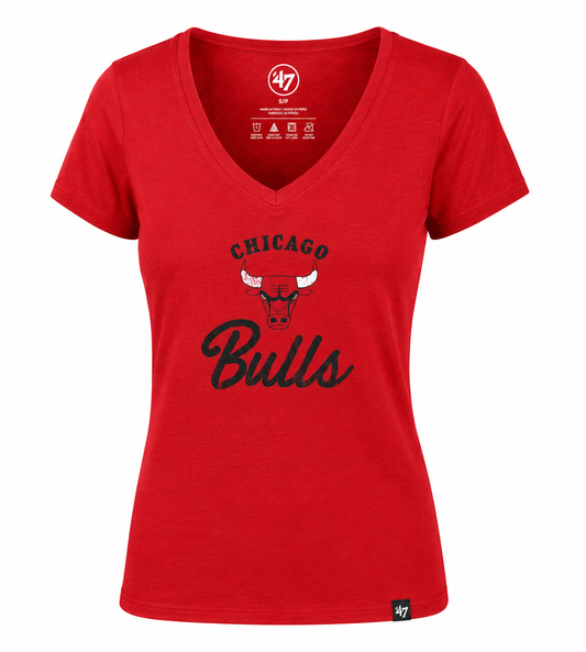Womens Chicago Bulls Red '47 NBA Spirit Script V-Neck Short Sleeve T-Shirt