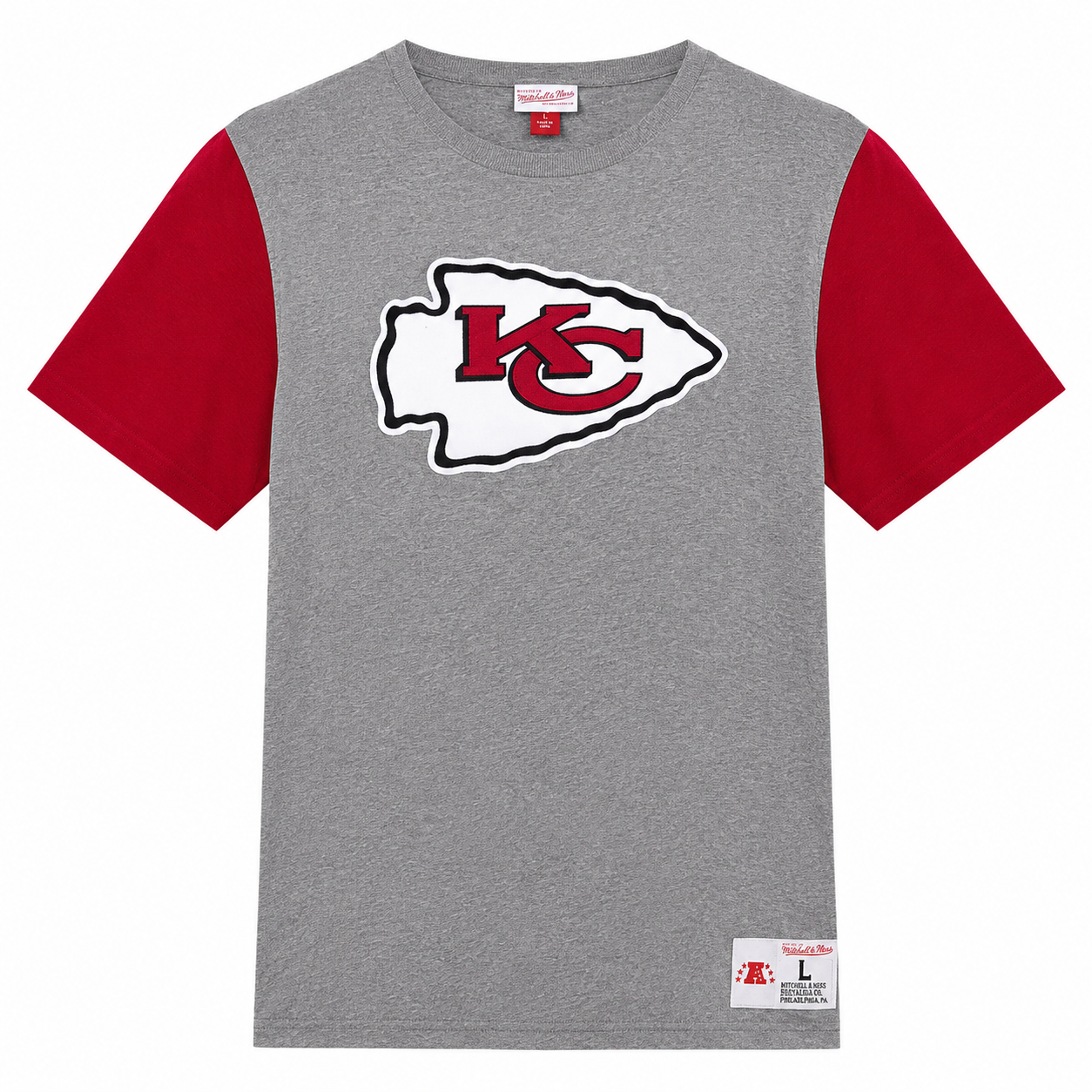Youth Kansas City Chiefs Mitchell and Ness Gray/Red Colorblock T-Shirt