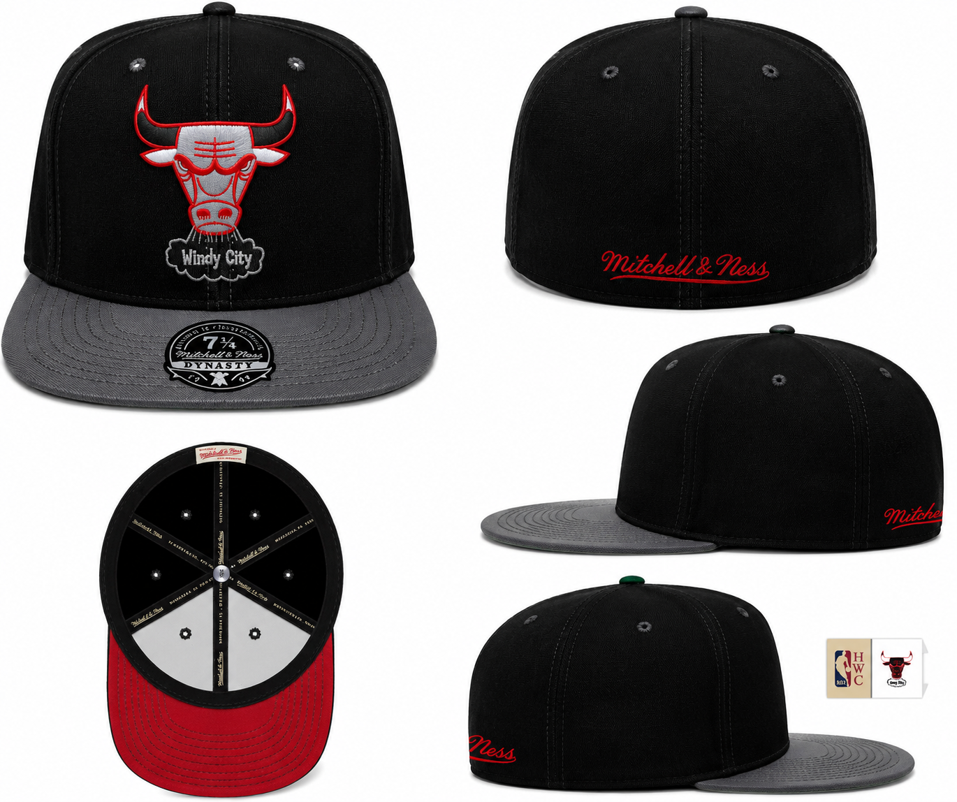 Men's Chicago Bulls Mitchell & Ness Hardwood Classics 2 Tone Black/Gray Reload 2.0 Dynasty Fitted Hat