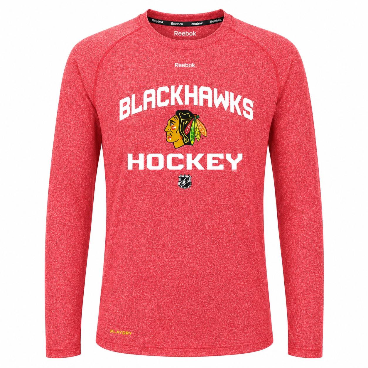 Youth Chicago Blackhawks Center Ice Dashed Speedwick PlayDry Long Sleeve T-Shirt-Heathered Red