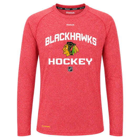 Youth Chicago Blackhawks Center Ice Dashed Speedwick PlayDry Long Sleeve T-Shirt-Heathered Red