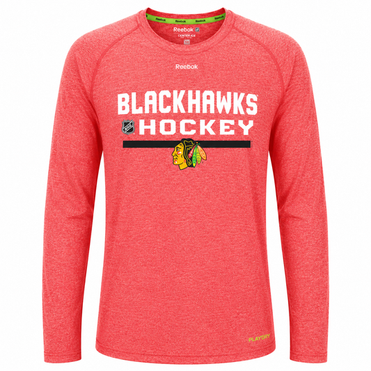 Youth Chicago Blackhawks Center Ice Speedwick PlayDry Long Sleeve T-Shirt-Heathered Red (Copy)