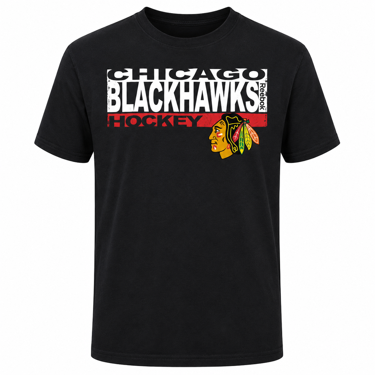 NHL Chicago Blackhawks Youth Reebok Black/Gray 2 In One Long Sleeve/Short Sleeve Combo T-Shirt