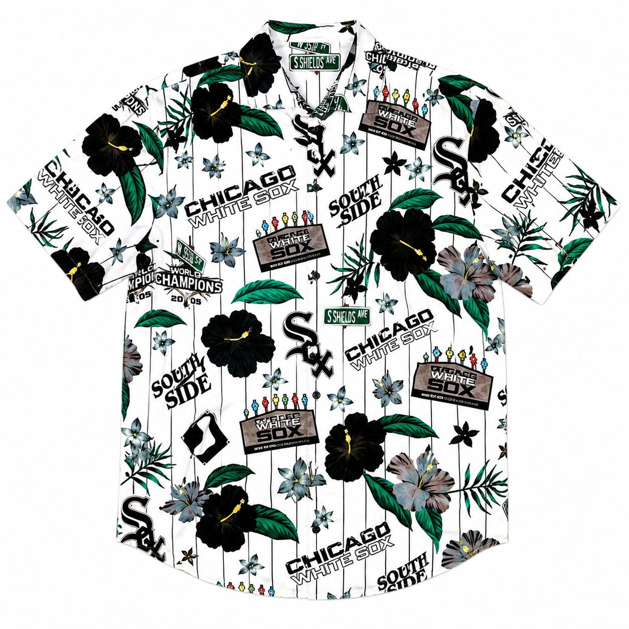 Men's Chicago White Sox White Floral Button Down Hawaiian Shirt