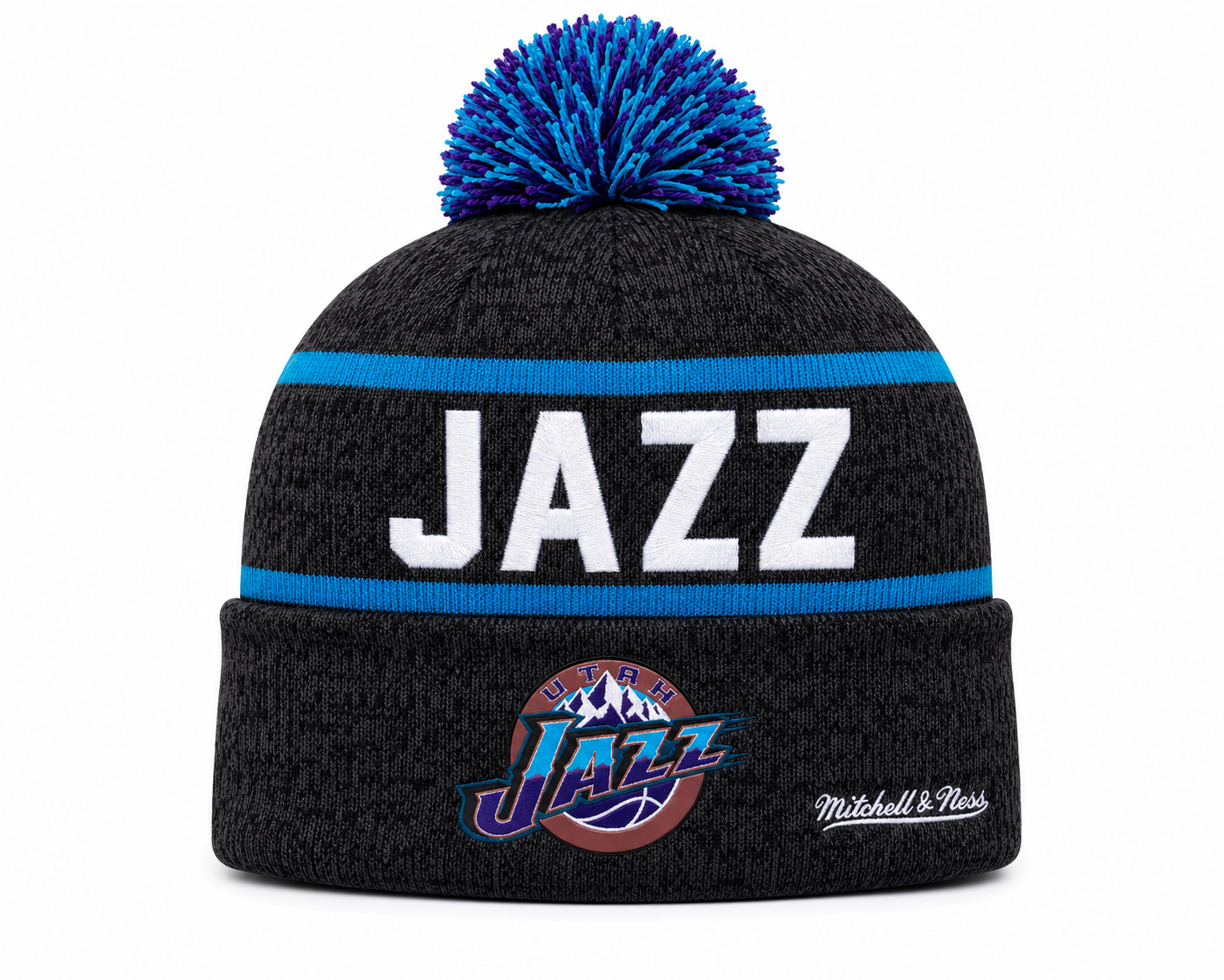 Utah Jazz Mitchell & Ness NBA Reload 2.0 Gray Cuffed Pom Knit Hat