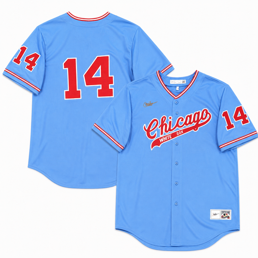 Men's Bill Melton Chicago White Sox Cooperstown Road Powder Blue/Red 1972 Premium Stitch Replica Jersey