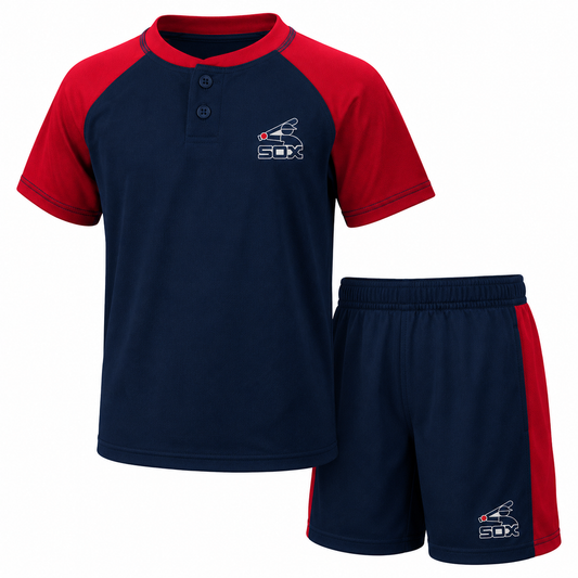 Toddler Chicago White Sox Navy/Red Play Strong Henley T-Shirt & Shorts Set