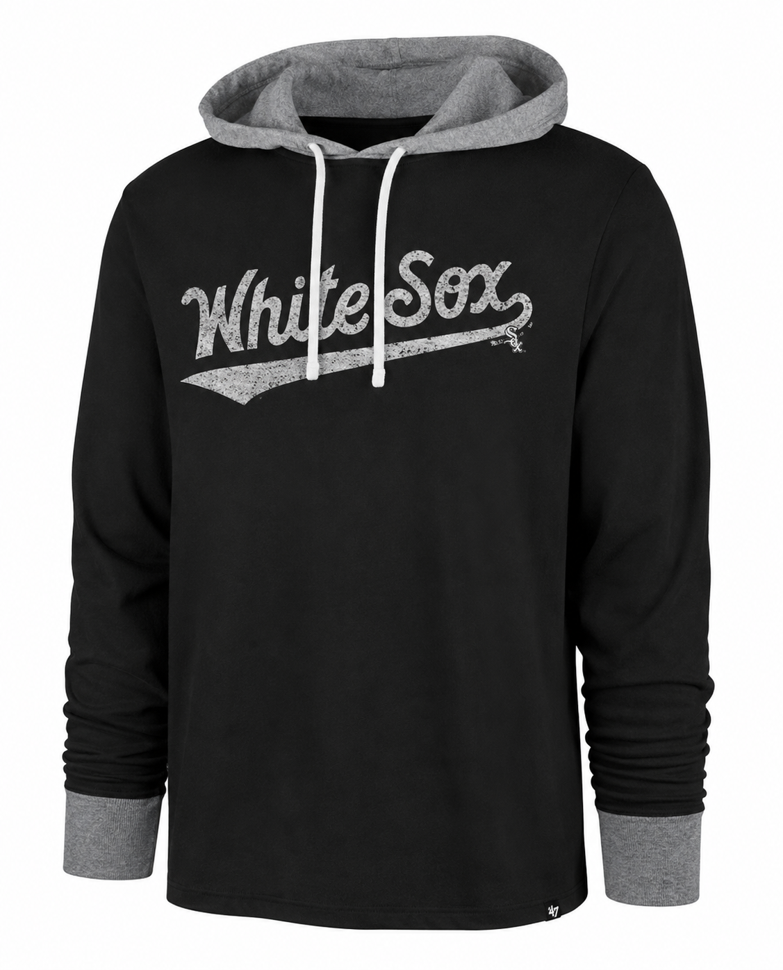 '47 Brand Men's Chicago White Sox Flint Black Domino Hooded Long Sleeve Tee