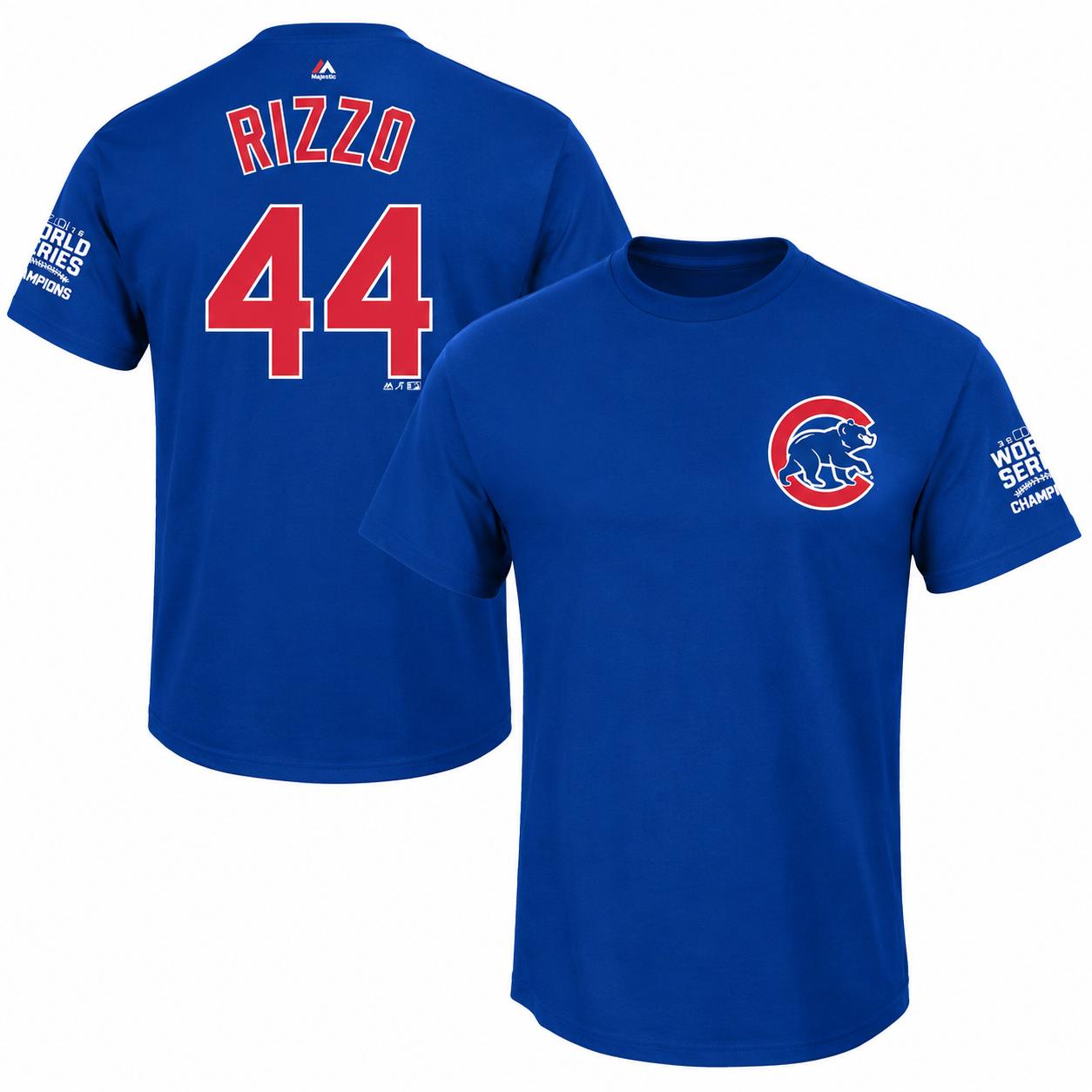 Youth Chicago Cubs Anthony Rizzo Majestic Royal 2016 World Series Champions Name & Number T-Shirt