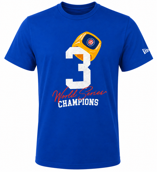 Mens Chicago Cubs New Era 3 Rings World Series Champions T-Shirt