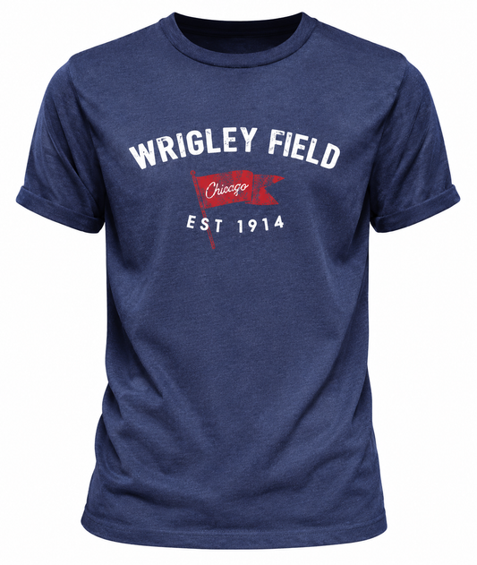 Men's Wrigley Field Brushcraft Est. Flag Short Sleeve Tee-Heather/Navy
