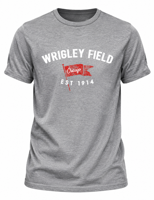 Men's Wrigley Field Brushcraft Est. Flag Short Sleeve Tee-Heather/Grey