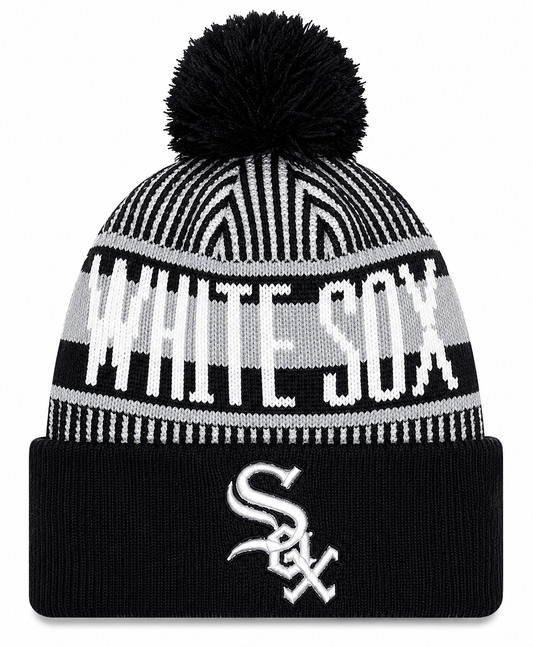 Men's Chicago White Sox New Era Knitstripe Black Cuffed Pom Knit Hat