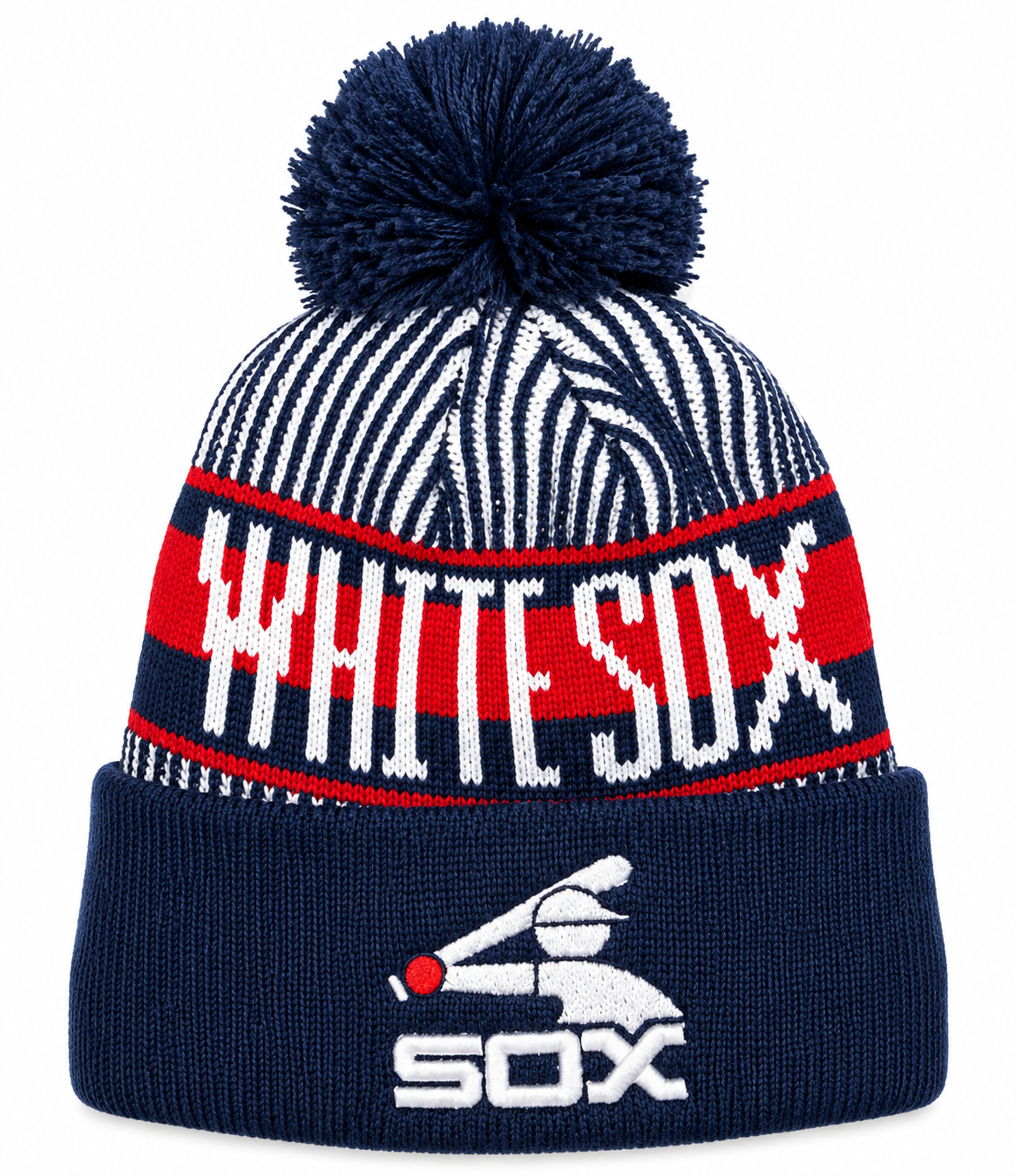 Men's Chicago White Sox New Era Cooperstown Collection Knitstripe Navy Cuffed Pom Knit Hat