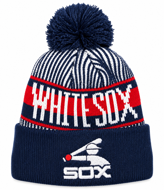 Men's Chicago White Sox New Era Cooperstown Collection Knitstripe Navy Cuffed Pom Knit Hat