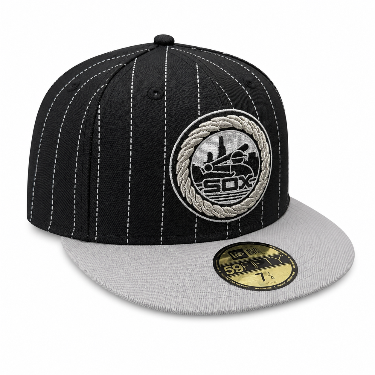 Chicago White Sox 2 Tone Pinstripe Black/Gray Silver Rope 59FIFTY Fitted Hat