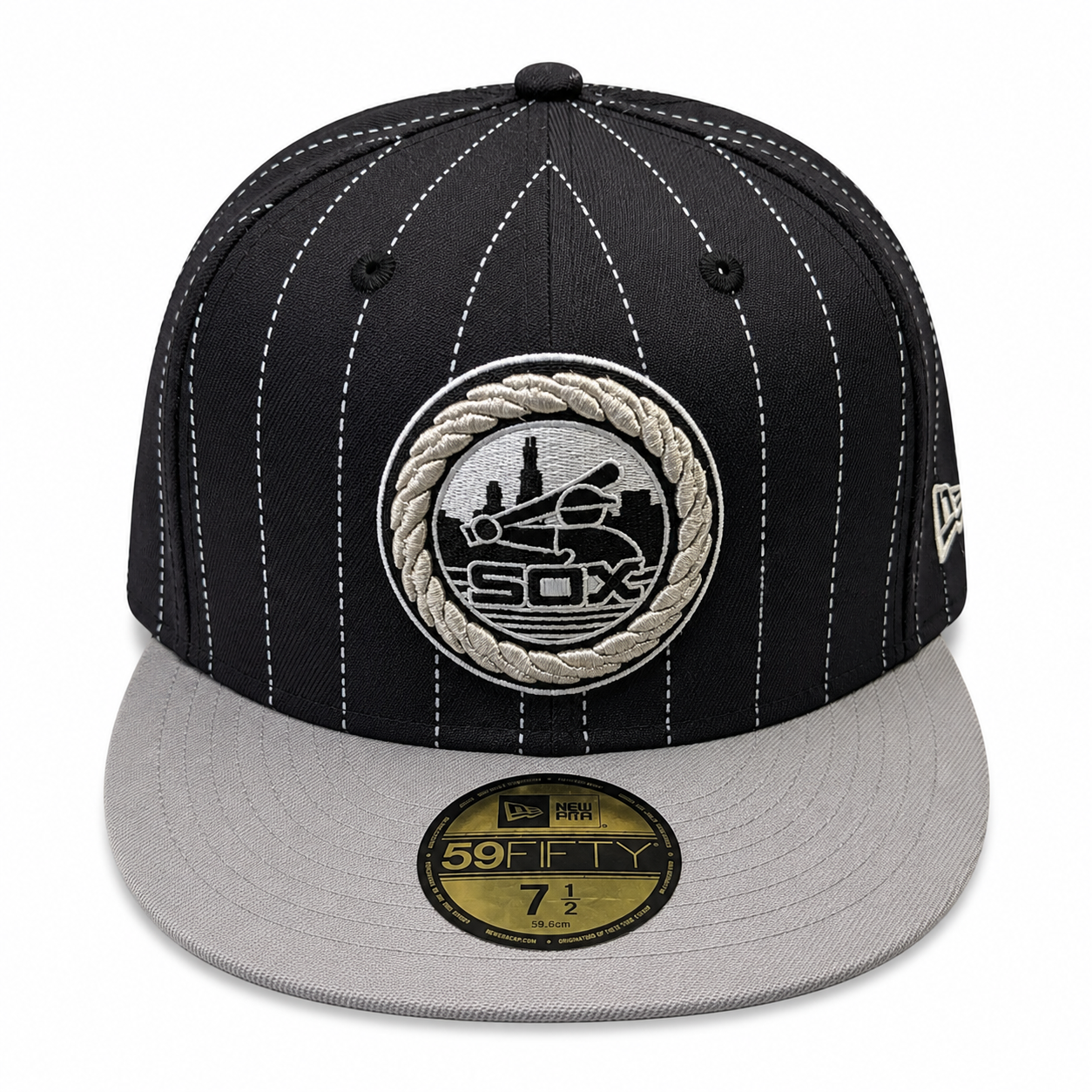 Chicago White Sox 2 Tone Pinstripe Black/Gray Silver Rope 59FIFTY Fitted Hat