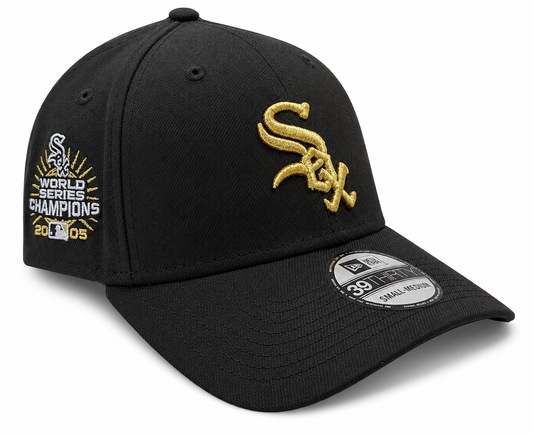 Chicago White Sox 2005 World Series Champions Gold 39THIRTY Black Flex Fit New Era Hat