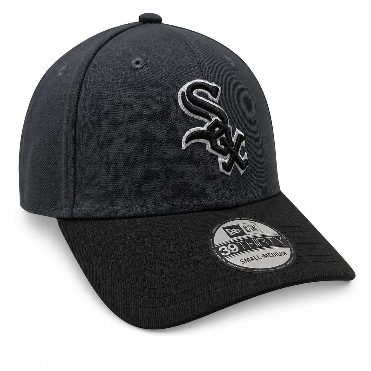 Chicago White Sox New Era Graphite/Black Primary Logo 39THIRTY Flex Fit Hat