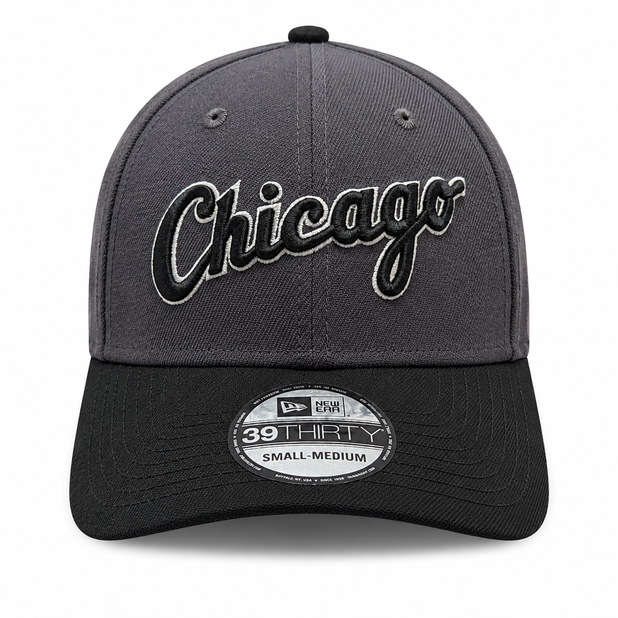 Chicago White Sox New Era Graphite/Black Script 39THIRTY Flex Hat
