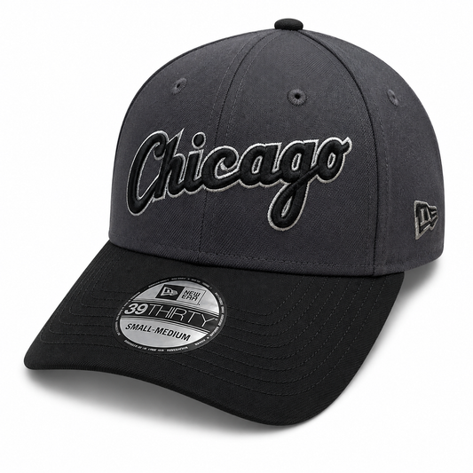 Chicago White Sox New Era Graphite/Black Script 39THIRTY Flex Hat