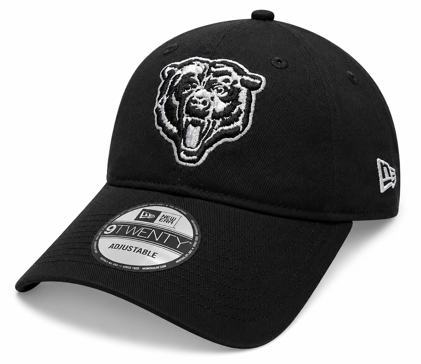 Chicago Bears New Era Black And White Primary Logo 9TWENTY Adjustable Hat