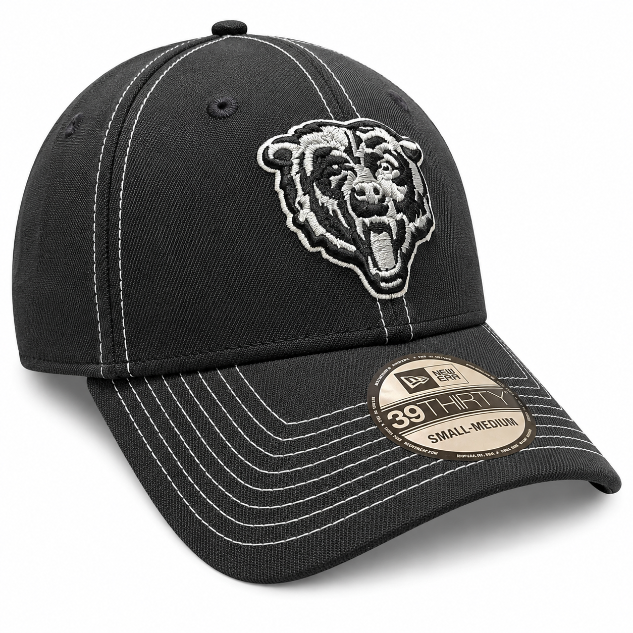 Chicago Bears New Era Black and White 39THIRTY Flex Hat
