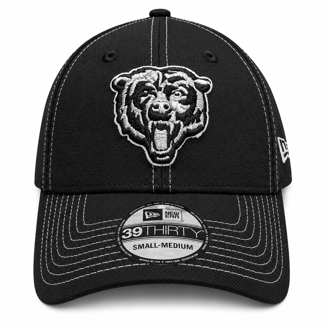 Chicago Bears New Era Black and White 39THIRTY Flex Hat