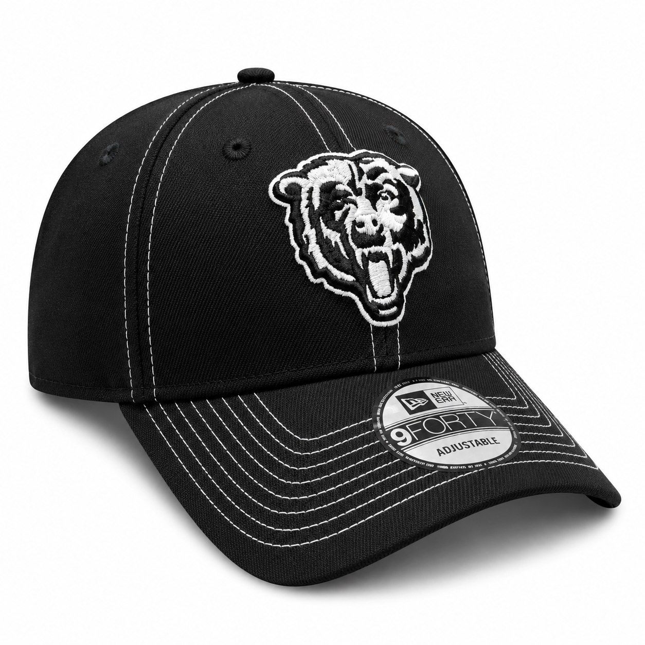 Chicago Bears New Era Navy Black and White Stitch 9FORTY Adjustable Hat