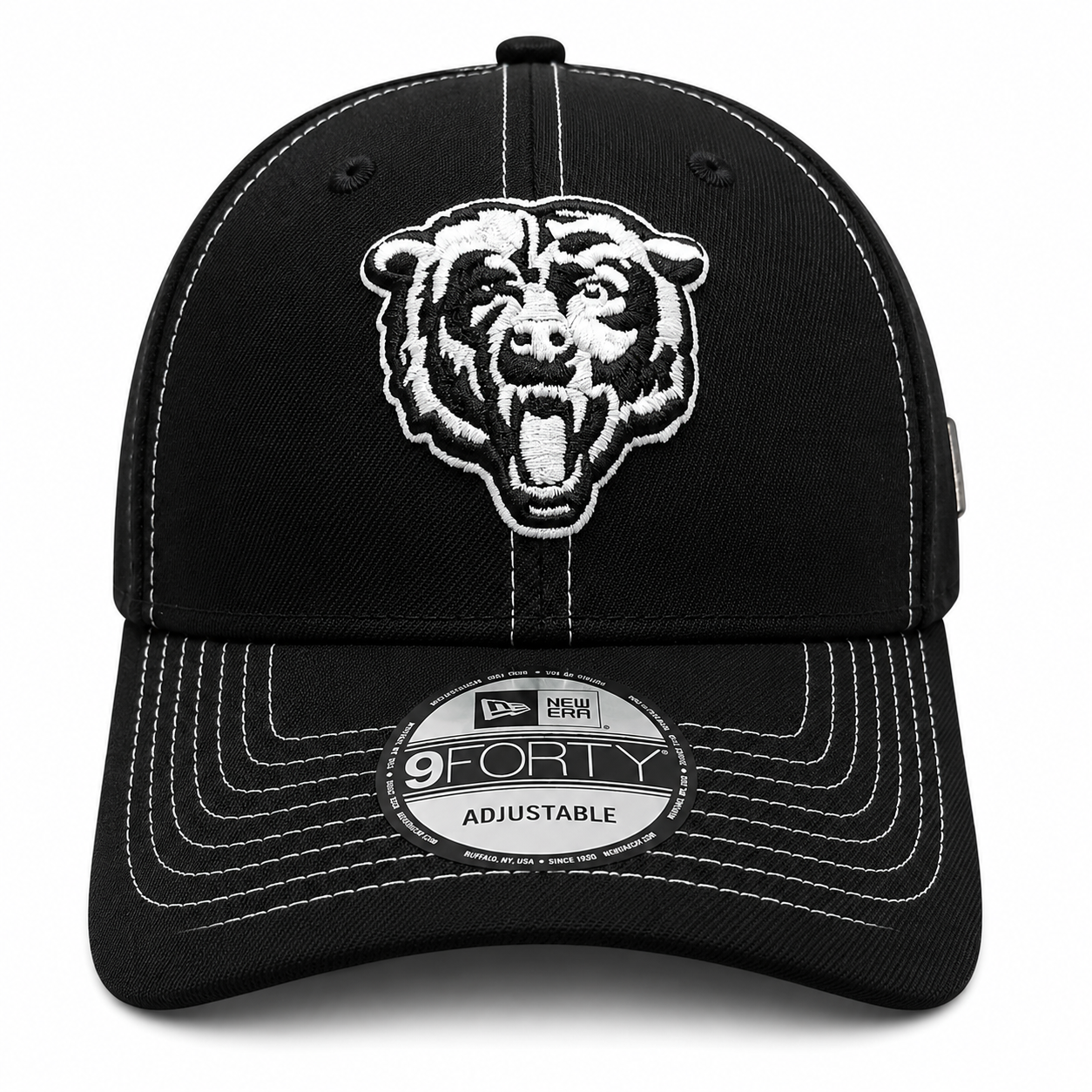 Chicago Bears New Era Navy Black and White Stitch 9FORTY Adjustable Hat