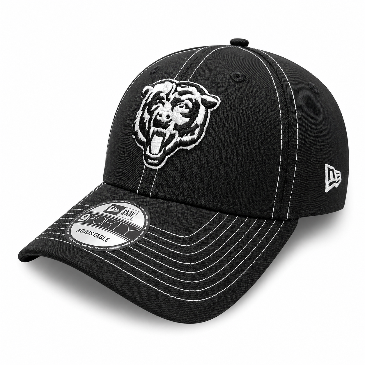 Chicago Bears New Era Navy Black and White Stitch 9FORTY Adjustable Hat