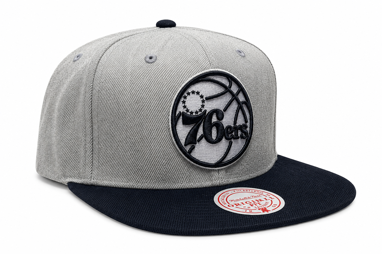 Philadelphia 76ers Mitchell & Ness Grey Black Pop Snapback Hat
