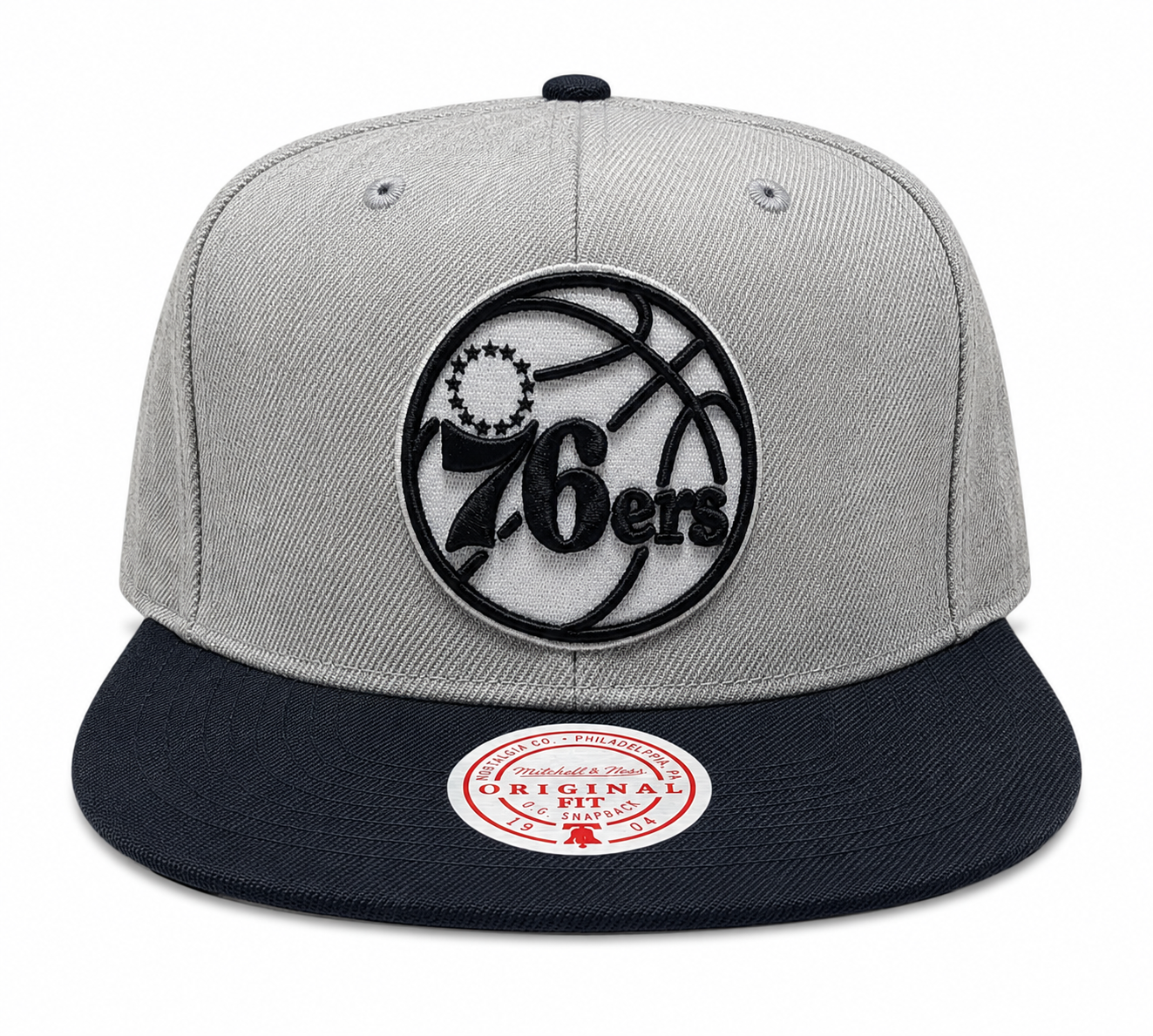 Philadelphia 76ers Mitchell & Ness Grey Black Pop Snapback Hat