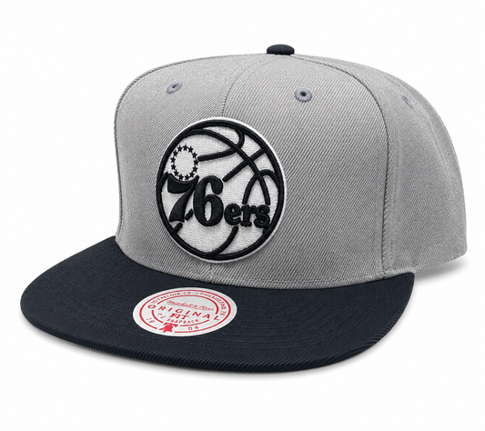 Philadelphia 76ers Mitchell & Ness Grey Black Pop Snapback Hat