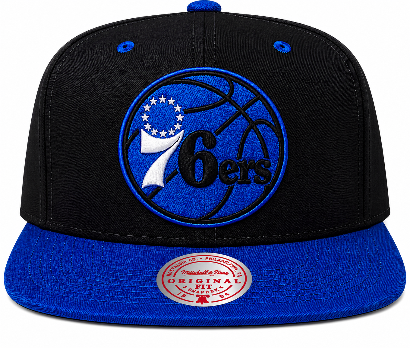 Men's Philadelphia 76ers NBA Black Royality Mitchell & Ness Snapback Hat