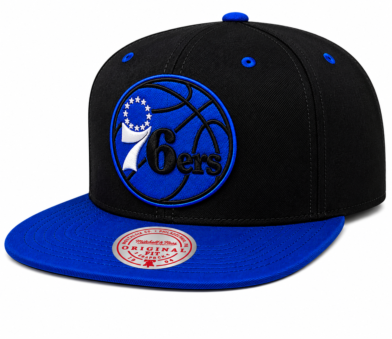 Men's Philadelphia 76ers NBA Black Royality Mitchell & Ness Snapback Hat