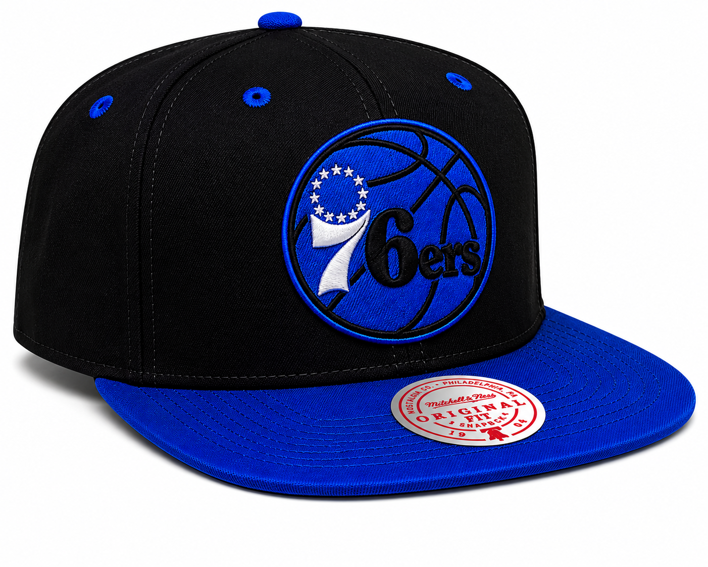 Men's Philadelphia 76ers NBA Black Royality Mitchell & Ness Snapback Hat
