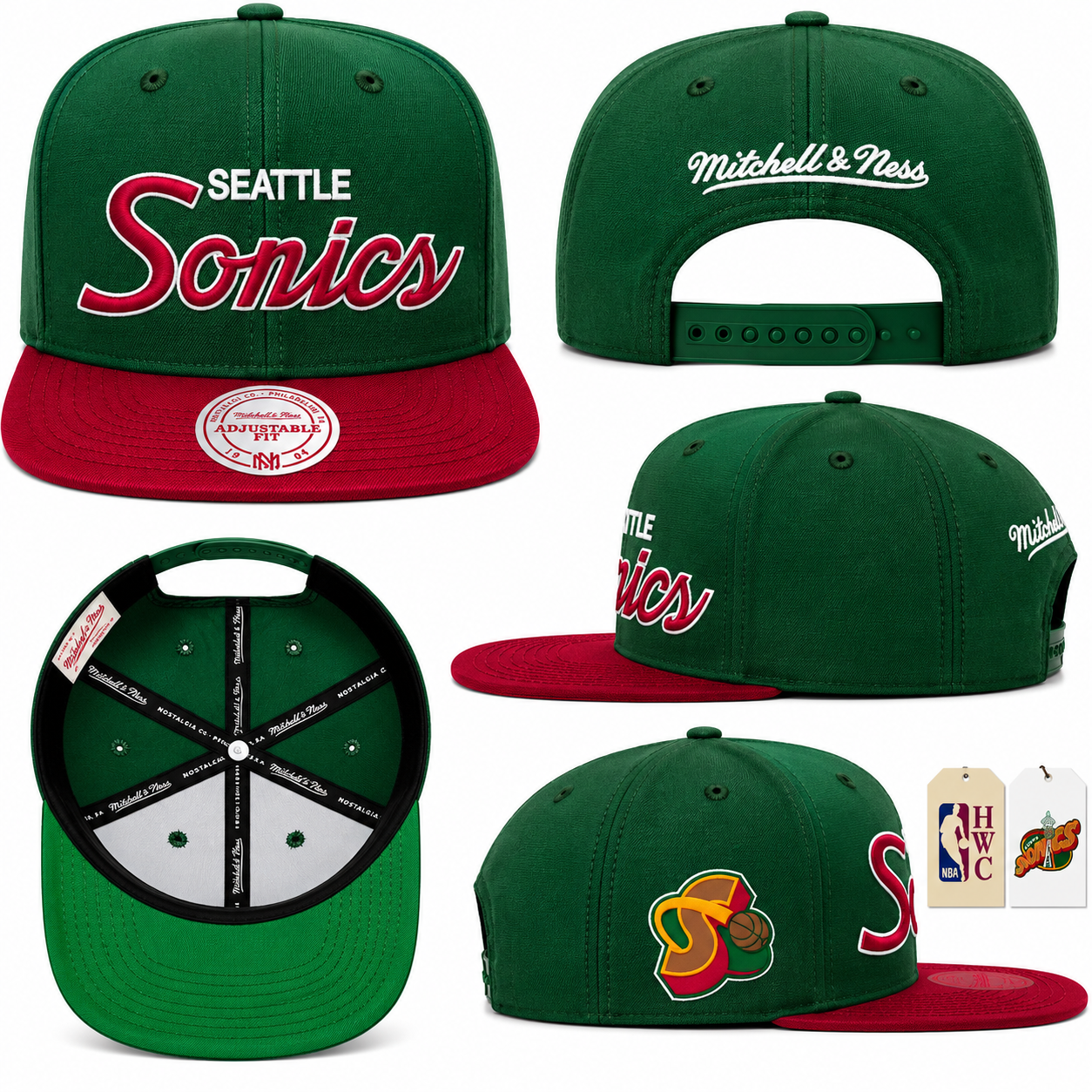 Men's Seattle SuperSonics Green/Red NBA Sports Specialty Snapback Adjustable Hat