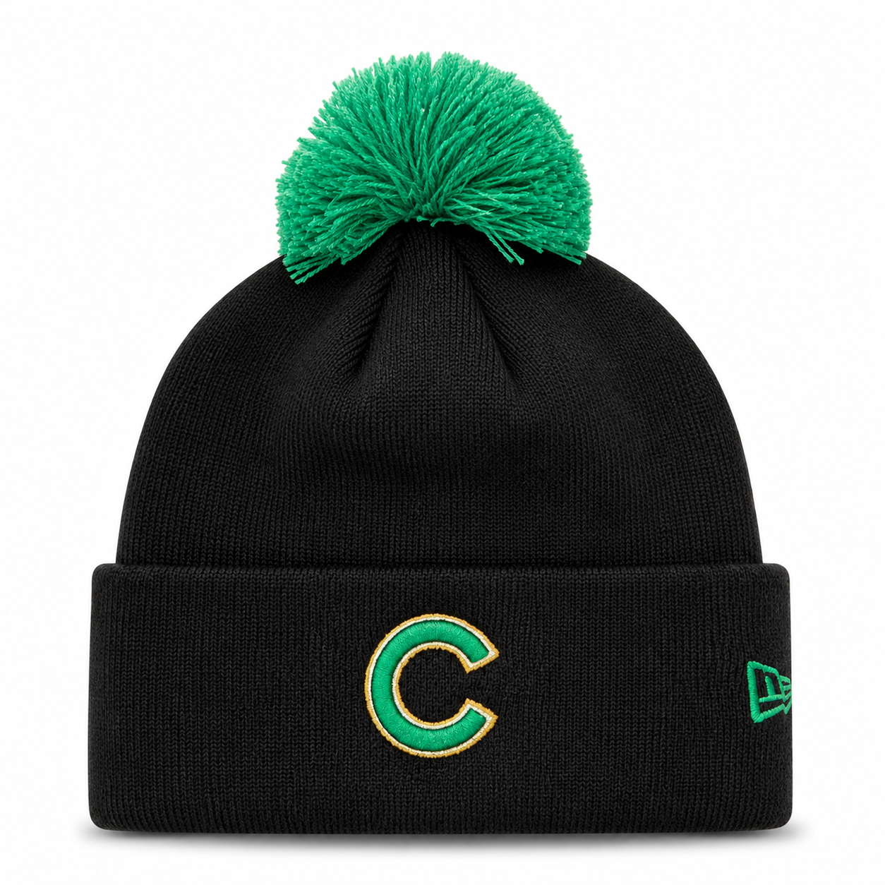 Chicago Cubs New Era Black St. Patrick's Day Cuffed Knit Hat with Pom